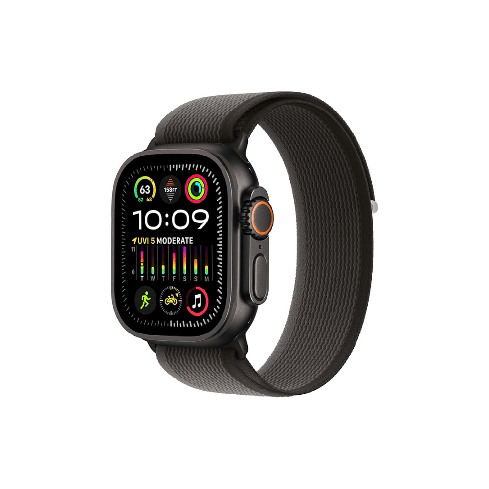 Black woven nylon Apple Watch sport loop band for 38 mm, 40 mm, and 41 mm cases