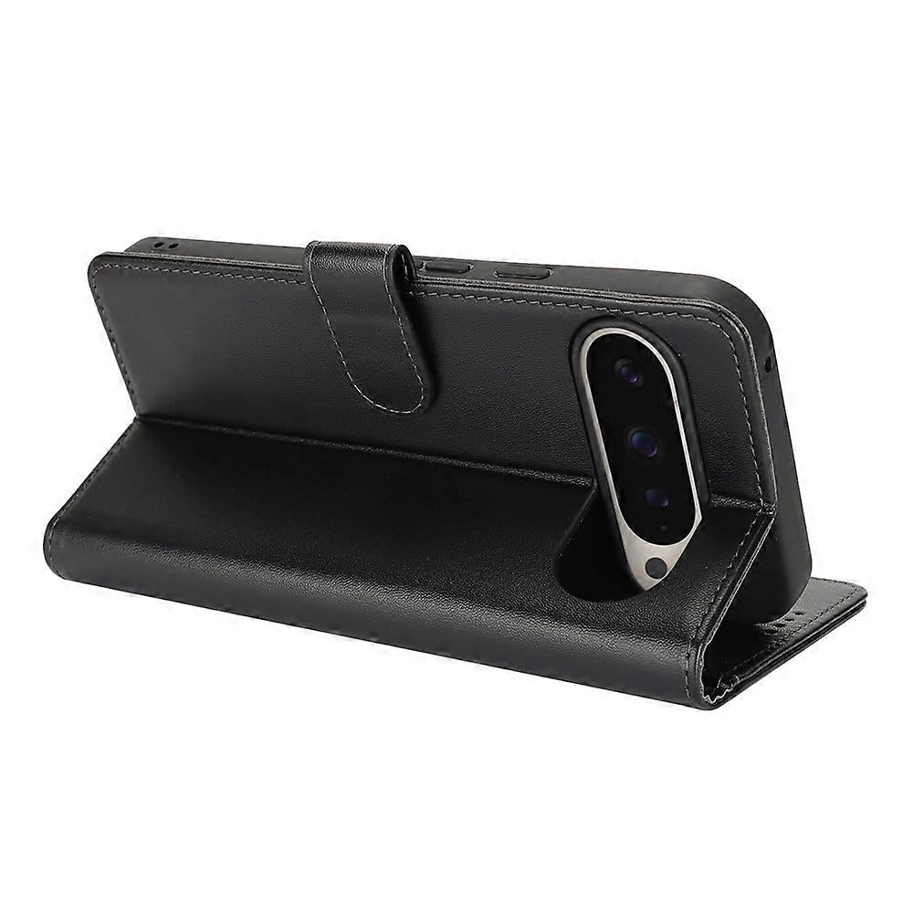 Black phone case with card slots and a stand feature on a white background