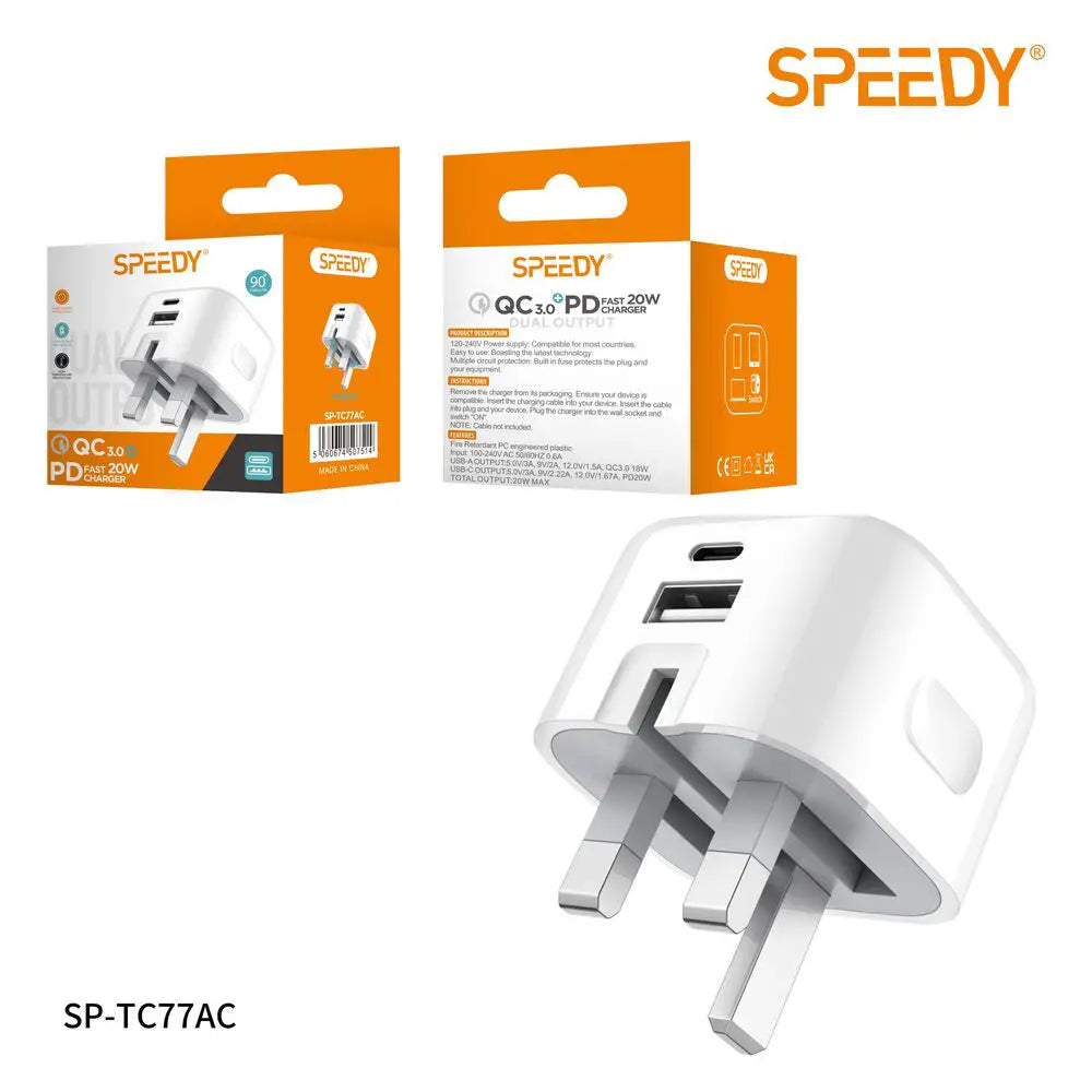 Foldable USB A + C 20W Charger SP-TC77AC