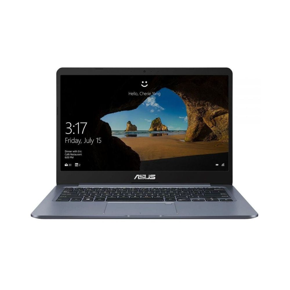 Front view of Asus E406M 14″ Laptop like new in brushed-metal finish