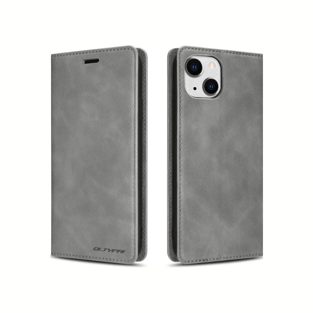 iphone 15 plus pro max leather wallet case grey