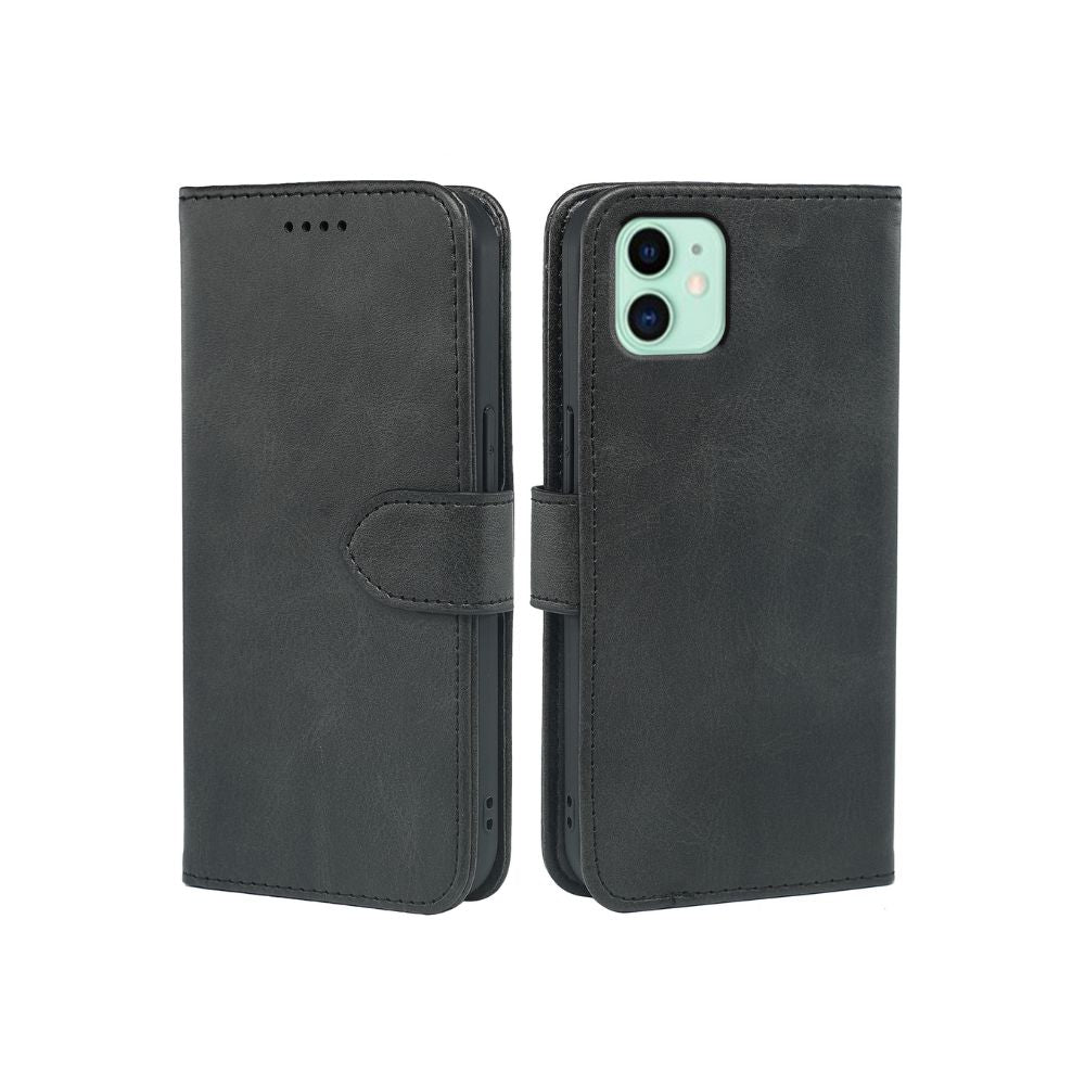 iphone 11 Black phone case with wallet functionality on a white background
