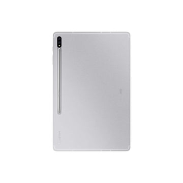White tablet with a stylus on a white background