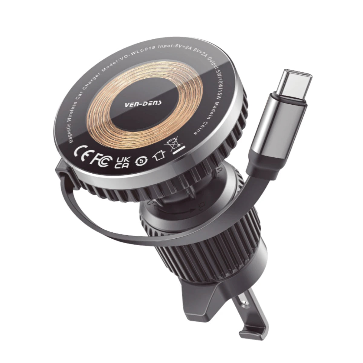 360 Rotation Magnetic Wireless Car Charger With Type-C Cable