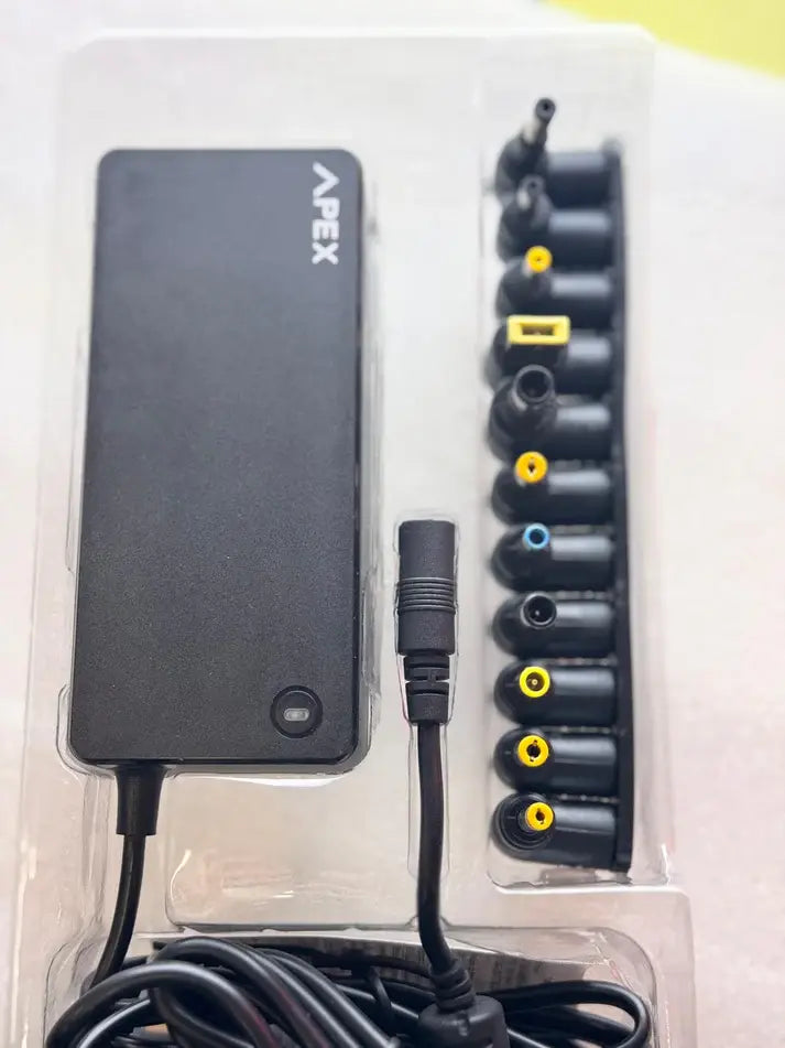 Apex power adapter with multiple connectors in a clear plastic package