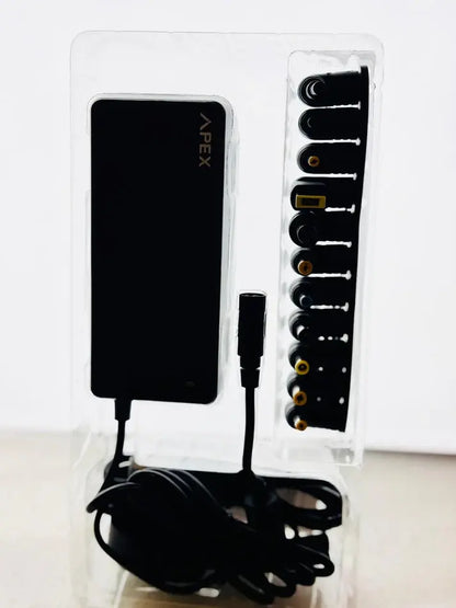 Black electronic device with multiple connectors on a white background