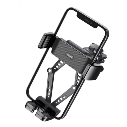 Car vent phone mount clipped into air vent holding a smartphone in portrait mode