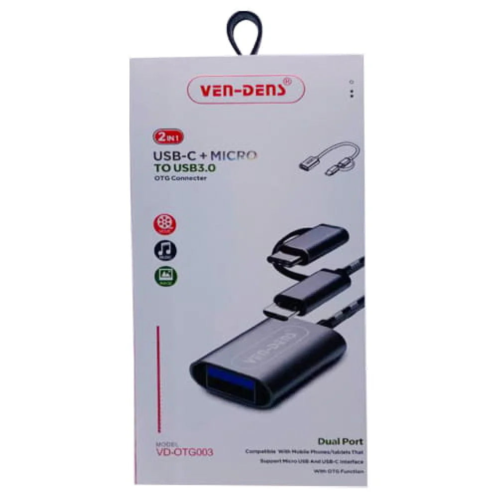 VD-OTG003 Dual Port OTG adapter with USB 3.0 accessory connected
