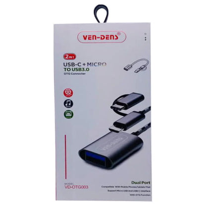 VD-OTG003 Dual Port OTG adapter with USB 3.0 accessory connected