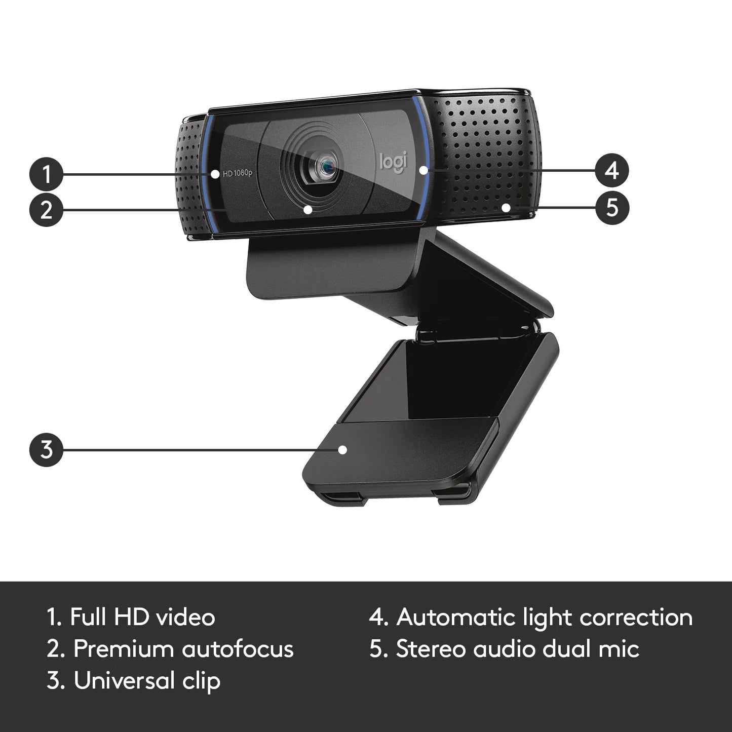 Logitech C920 PRO HD Webcam - Full HD 1080p/30FPS Video Calling