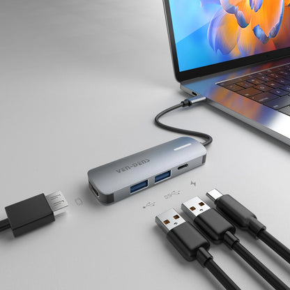 USB C 4 in 1 Hub Multifunction Adaptor with USB 2.0 Port, USB 3.0 Port, 100W PD USB C, HDMI Port
