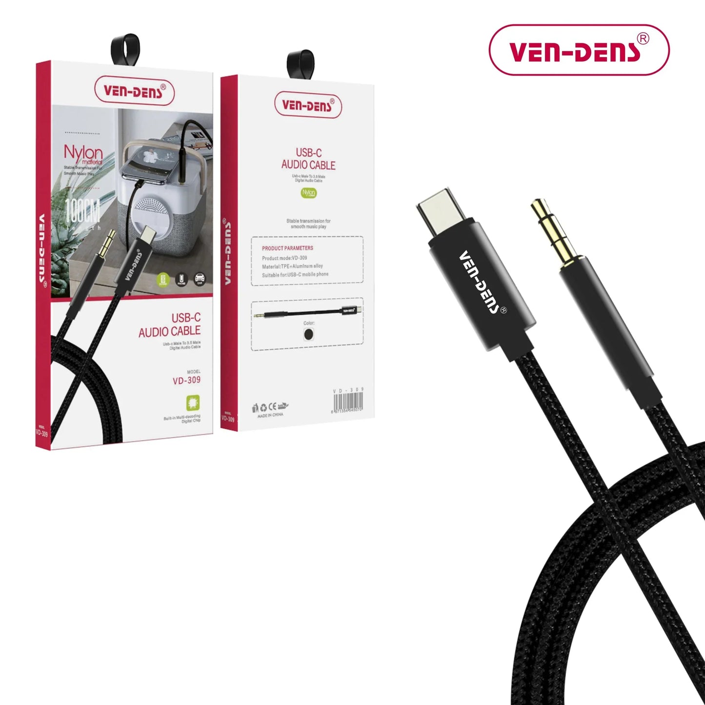 USB C to Aux Audio Cable 1m Plug and Play