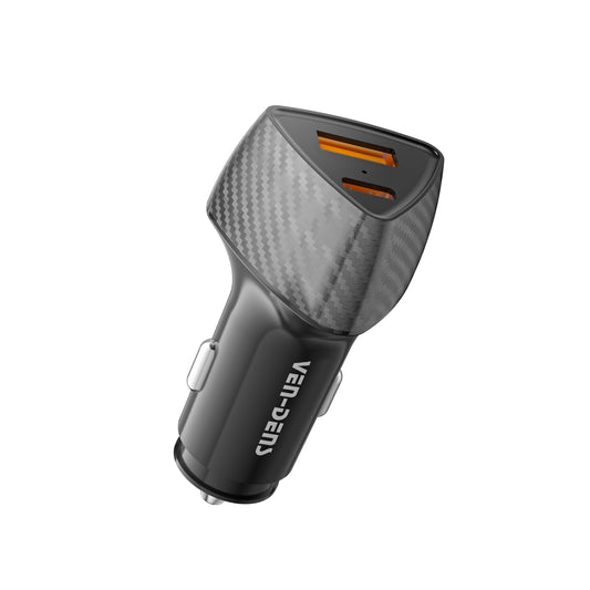 38W Dual Port Car Charger Black