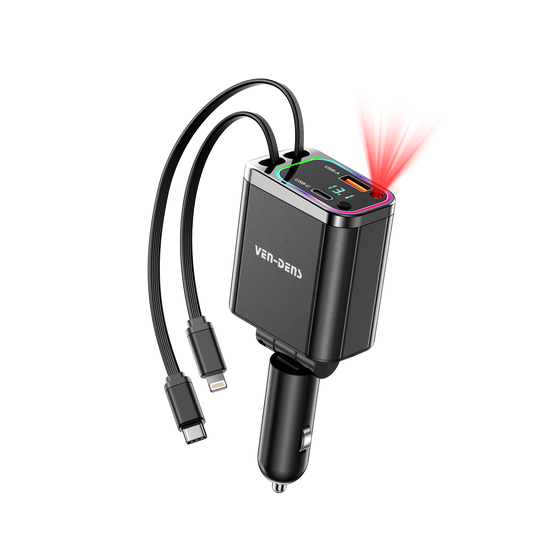 38W USB + Type-C Dual Ports Car Charger with Type-C and Lightning Cable