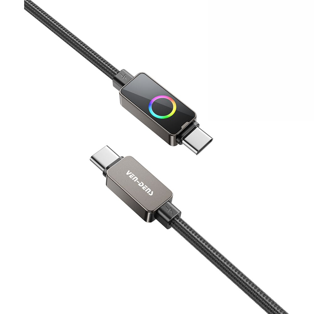 USB C to USB C 100W Zinc Alloy Braided Black RGB Fast Data Charging Cable VD-DC13CC