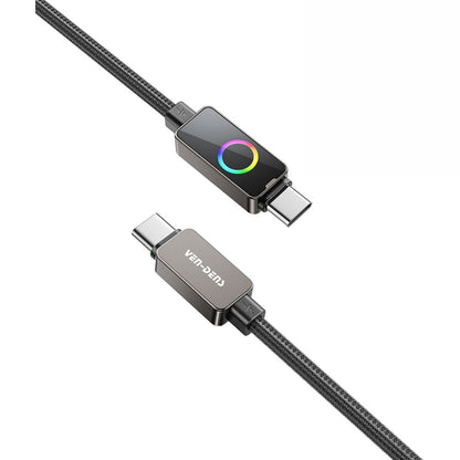USB C to USB C 100W Zinc Alloy Braided Black RGB Fast Data Charging Cable VD-DC13CC