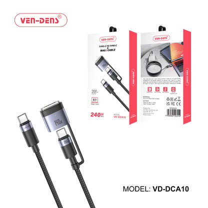 USB C to USB C + Mag3 Braided 240W 2M Fast Data Charging Cable VD-DCA10