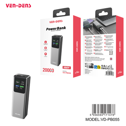 Fast Charging 100W Portable 20000 mAh Power Bank with Display VD-PB055