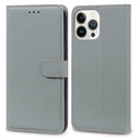 iPhone 14 Pro Book Flip Case Grey Leather Wallet image 0