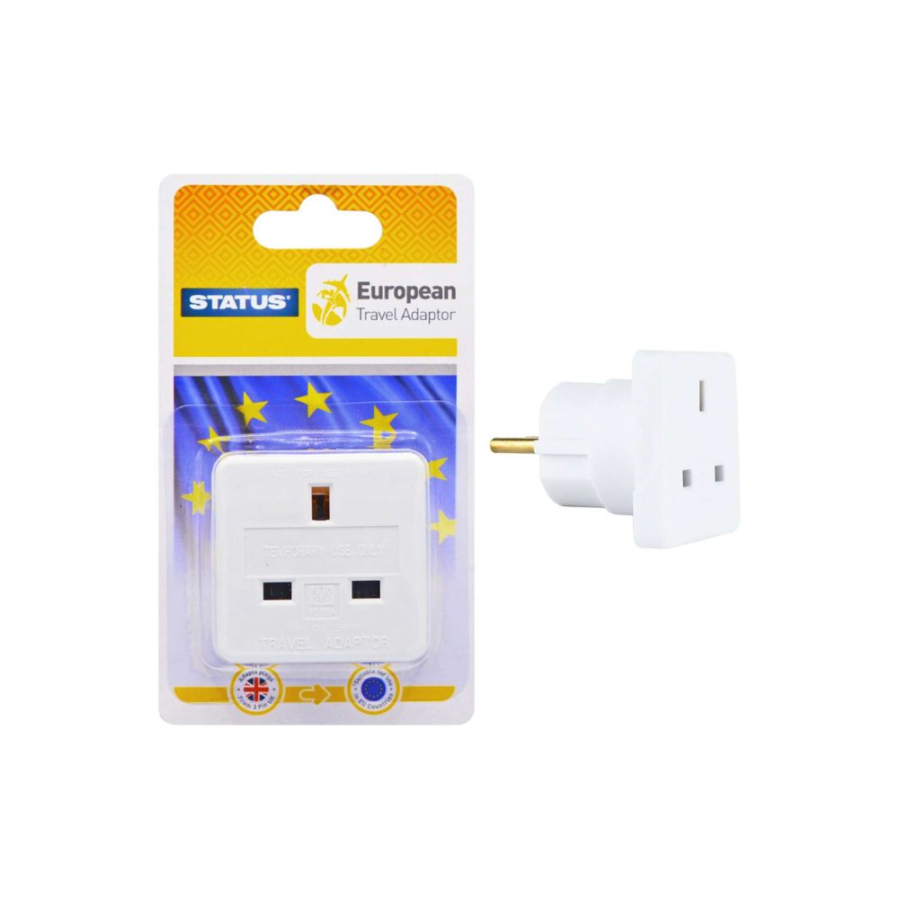 UK to EU travel adapter plug front view