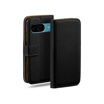 Google Pixel 9a Book Flip Case Black Leather Wallet with Magnetic Closure
