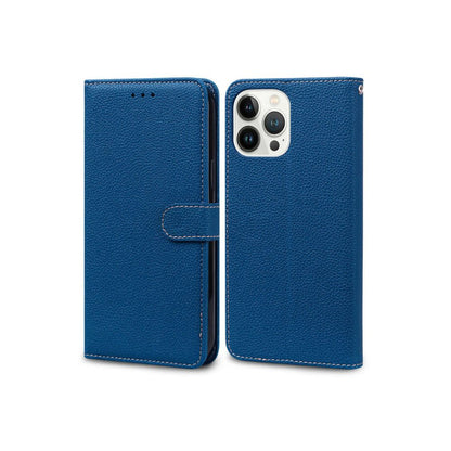 iphone 15 plus pro max leather wallet case blue