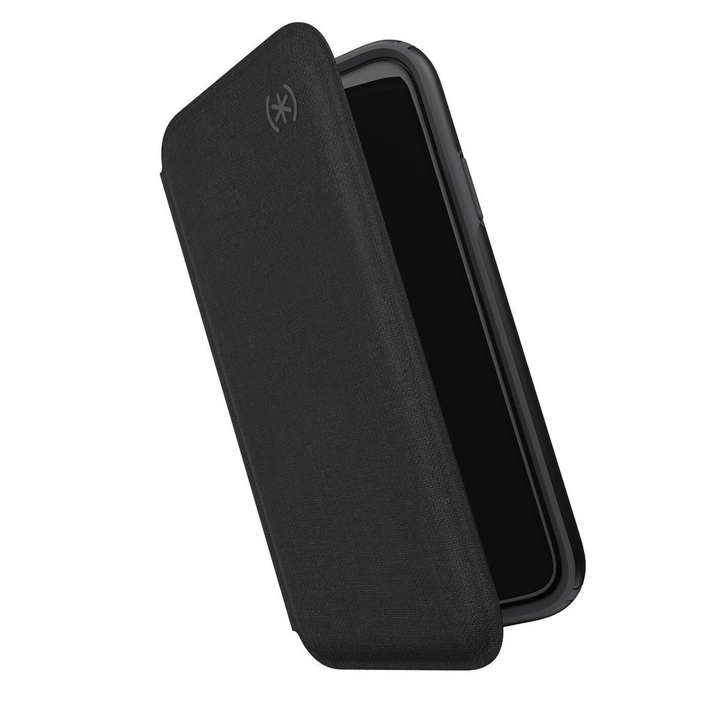 iphone 11 pro speck book flip wallet card case black side view