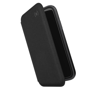 iphone 11 pro speck book flip wallet card case black side view