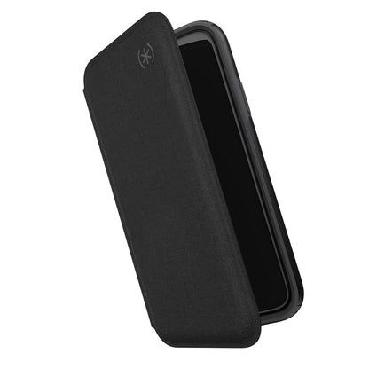 iphone 11 pro speck book flip wallet card case black side view