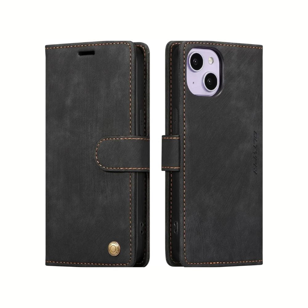 iphone 15 plus pro max leather wallet case black