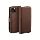 iPhone 14 Book Flip Case Brown Leather Wallet