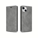 iPhone 14 Book Flip Case Grey Leather Wallet