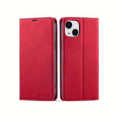 iphone 15 plus leather wallet case red