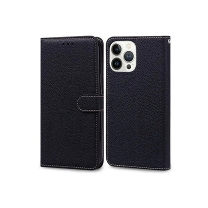iphone 15 plus pro max leather wallet case black