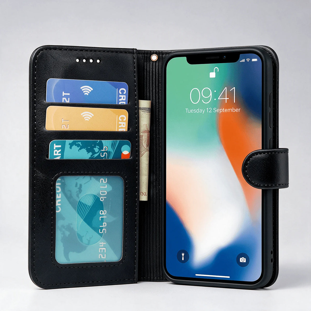 iPhone X / XS / XR / XS Max Book Flip Case Leather Wallet