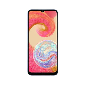 Samsung Galaxy A04e Light Blue front view showing display and dual rear cameras