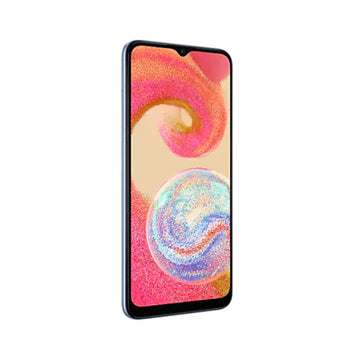Samsung Galaxy A04e Light Blue front view showing display and dual rear cameras