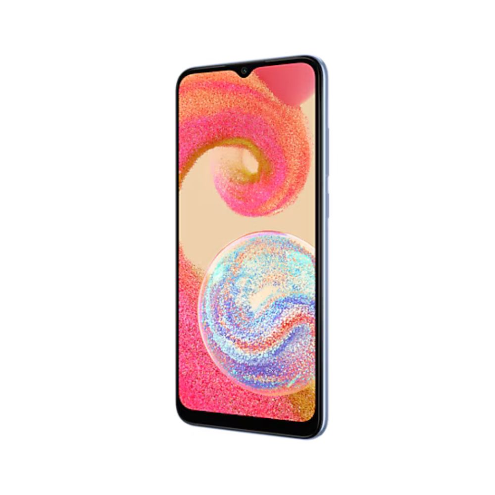 Samsung Galaxy A04e Light Blue front view showing display and dual rear cameras