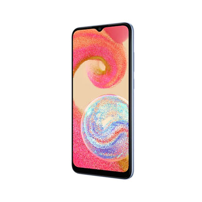 Samsung Galaxy A04e Light Blue front view showing display and dual rear cameras
