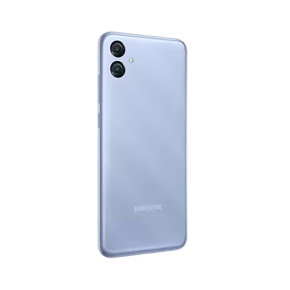 Samsung Galaxy A04e Light Blue front view showing display and dual rear cameras