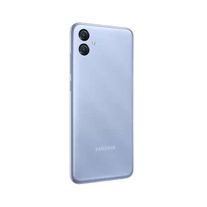 Samsung Galaxy A04e Light Blue front view showing display and dual rear cameras