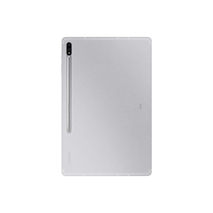 White tablet with a stylus on a white background